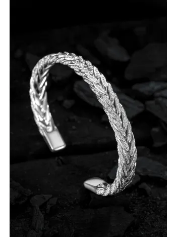 Pırlanta Model Zirkon Taşlı El Yapımı Erkek Gümüş Kelepçe Bileklik