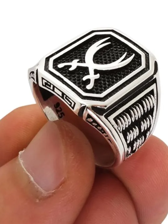 Çift Zülfikarlı Gümüş Erkek Yüzük