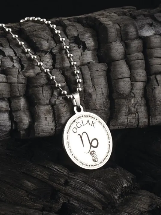 Oğlak Burcu Kolyesi Kadın Erkek Çelik Kolye Top Zincir CKLOGLAKBRC-GMS