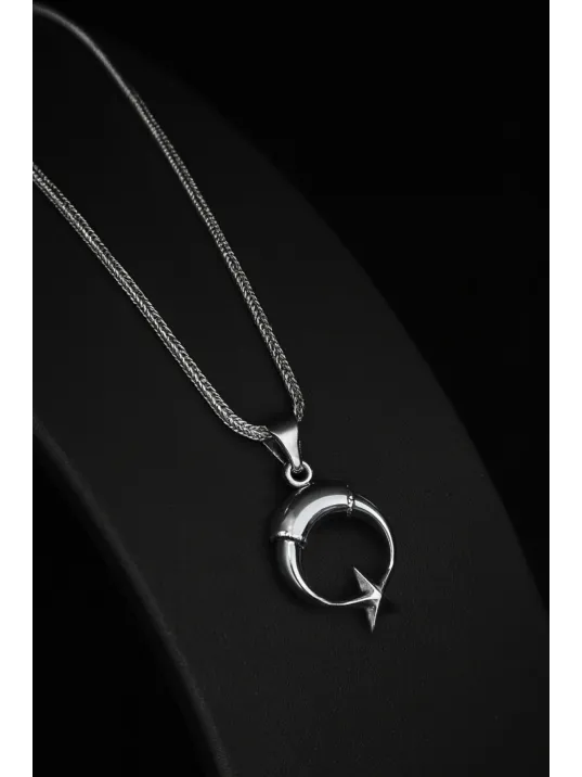 Erkek Gümüş Kolye - Küçük Model Ay Yıldız Motifli Tilki Kuyruğu Zincir Erkek Gümüş Kolye