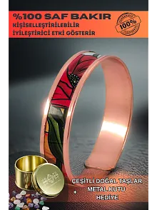 Kadın Bakır Bileklik - Chlara Model Özel Baskı Metal Kutu Ve Doğal Taşlar