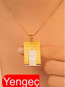 Kadın Çelik Kolye - Çelik Dikdörtgen Model Burç İşlemeli Kadın Kolye