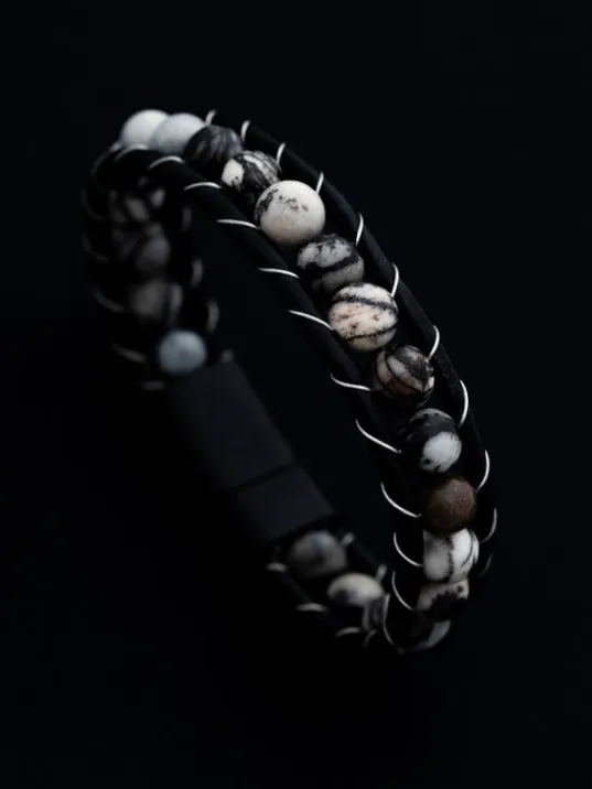 Malakit Doğaltaş Erkek Deri Bileklik