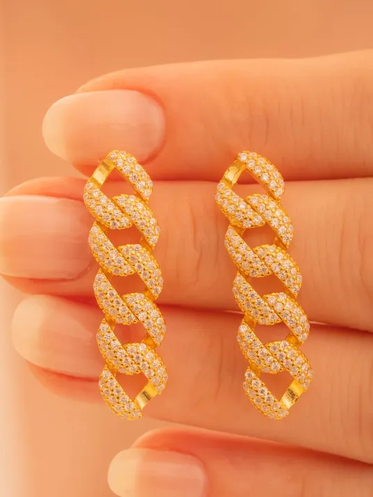 Kadın Gümüş Küpe - 22 Ayar Gerçek Altın Kaplama Taşlı Gurmet Model Gümüş Küpe