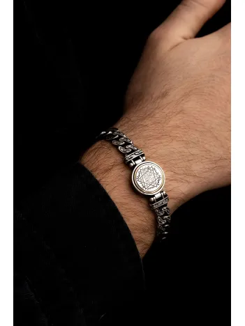 Erkek Gümüş Bileklik - Ortası Dönen Hz Süleyman Model Gurmet Zincir Gümüş Bileklik Künye