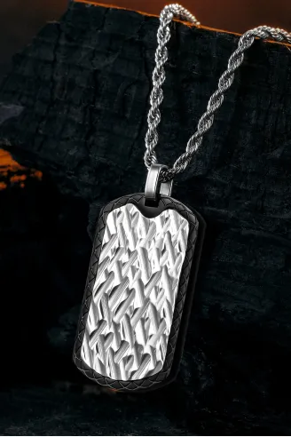 Steel Tag Burma Zincir Erkek Kolye - Asker Künyesi Desenli, Dövme Sanatı Uygulamalı, Paslanmaz Çelik