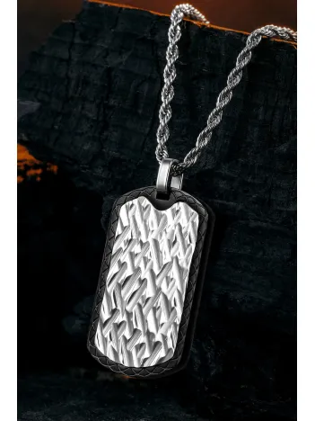 Steel Tag Burma Zincir Erkek Kolye - Asker Künyesi Desenli, Dövme Sanatı Uygulamalı, Paslanmaz Çelik