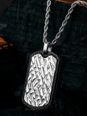 Steel Tag Burma Zincir Erkek Kolye - Asker Künyesi Desenli, Dövme Sanatı Uygulamalı, Paslanmaz Çelik