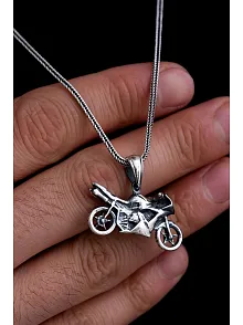 Erkek Gümüş Kolye - Motor - Motosiklet Figürlü Gümüş Erkek Kolye