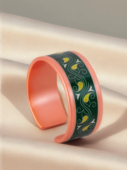 Kadın Bakır Bileklik Yüzük Set - Pia Model Özel Baskı Metal Kutu Ve Kuvars Taşı