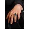 Blue Topaz Aqua Marin Taşlı Yanı İşlemeli Erkek Gümüş Yüzük Blue Topaz Aqua Marin Taşlı Yanı İşlemeli Erkek Gümüş Yüzük