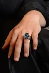 Blue Topaz Aqua Marin Taşlı Yanı İşlemeli Erkek Gümüş Yüzük