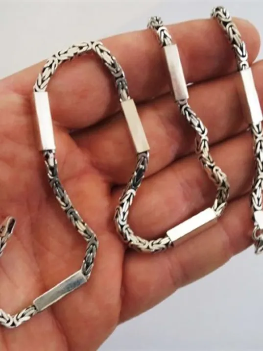 3,5mm Kral Gümüş Erkek Kolye Zincir Kare Parçalı Şarnelli Model 3,5mm Kral Gümüş Erkek Kolye Zincir Kare Parçalı Şarnelli Model