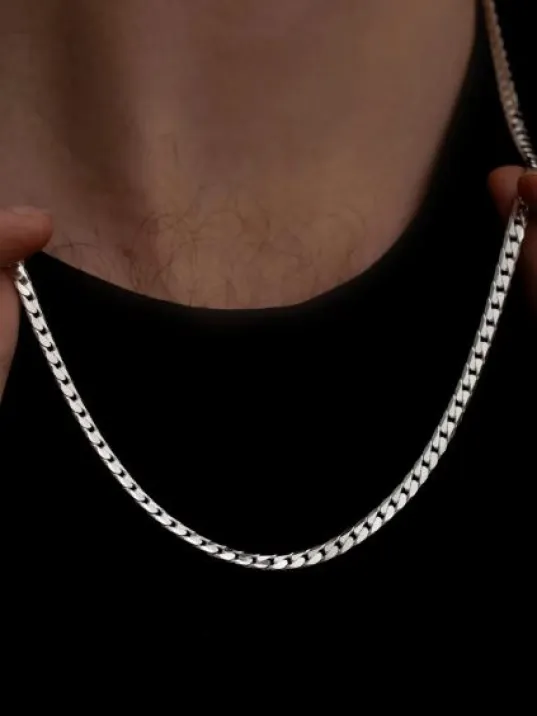 Erkek Gümüş Kolye - 925 Ayar Ezme Gurmet Gümüş Kolye 4mm