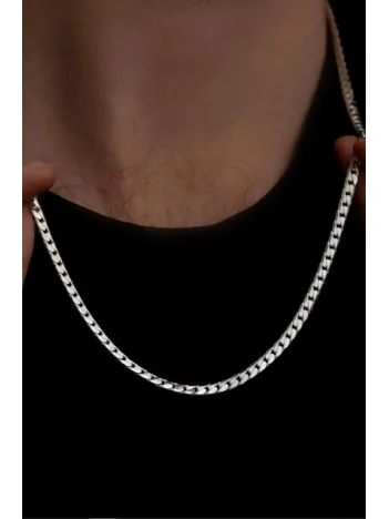 Erkek Gümüş Kolye - 925 Ayar Ezme Gurmet Gümüş Kolye 4mm