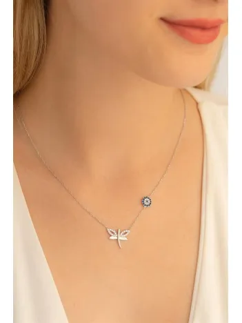 Sevgiliye Hediye Yusufçuk Nazarlıklı Gümüş Bayan Kolyesi