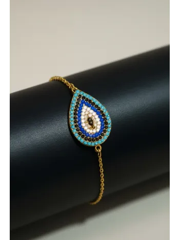 Kadın Gümüş Bileklik - Damla Model Nazar Boncuk Detaylı Zirkon Taşlı Gümüş Bileklik Kadın Gümüş Bileklik - Damla Model Nazar Boncuk Detaylı Zirkon Taşlı Gümüş Bileklik