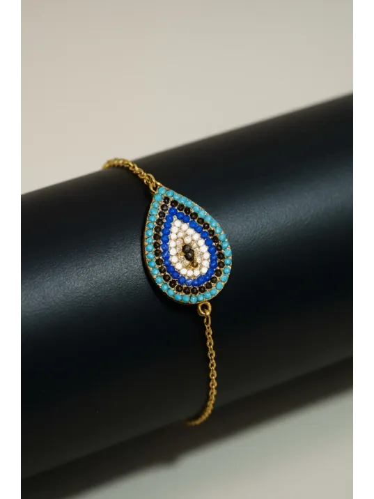 Kadın Gümüş Bileklik - Damla Model Nazar Boncuk Detaylı Zirkon Taşlı Gümüş Bileklik Kadın Gümüş Bileklik - Damla Model Nazar Boncuk Detaylı Zirkon Taşlı Gümüş Bileklik