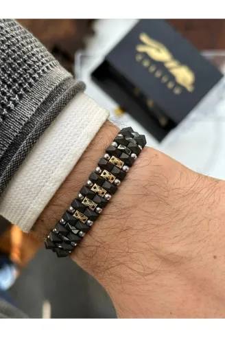 Erkek Doğal Hematit Taşlı Ayarlanabilir Model 2 Doğal Taş Bileklik