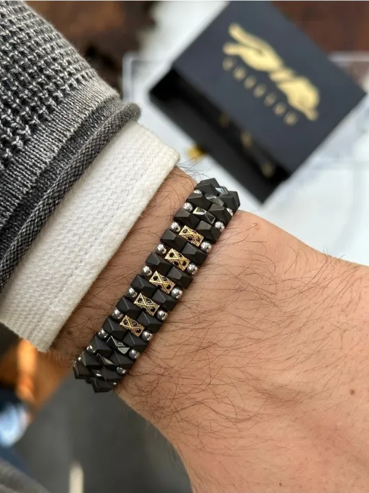 Erkek Doğal Hematit Taşlı Ayarlanabilir Model 2 Doğal Taş Bileklik