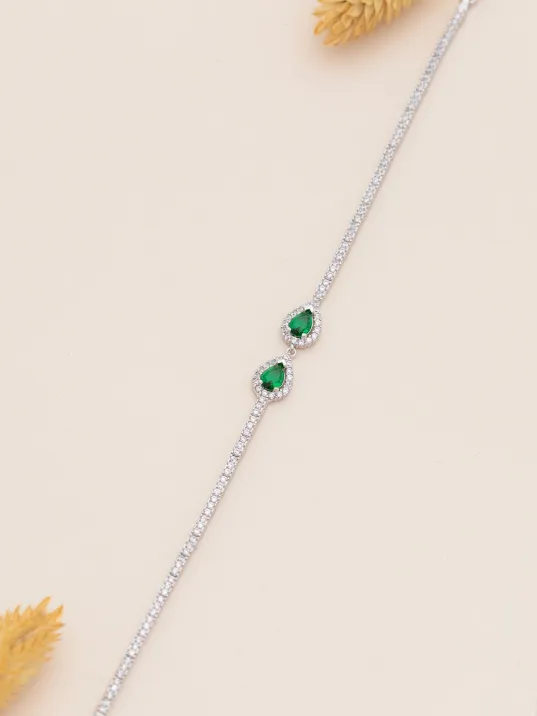 Melodi Zümrüt Taşlı Su Yolu Bayan Gümüş Bileklik