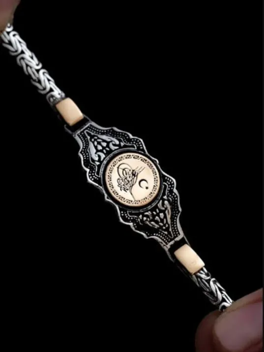 Erkek Gümüş Bileklik - Osmanlı Tuğralı Kral Zincirli 925 Ayar Gümüş Bileklik Erkek Gümüş Bileklik - Osmanlı Tuğralı Kral Zincirli 925 Ayar Gümüş Bileklik