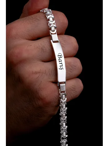 Erkek Gümüş Bileklik - 6mm İsim Yazılabilir Parlak Euro Kral Gümüş Bileklik