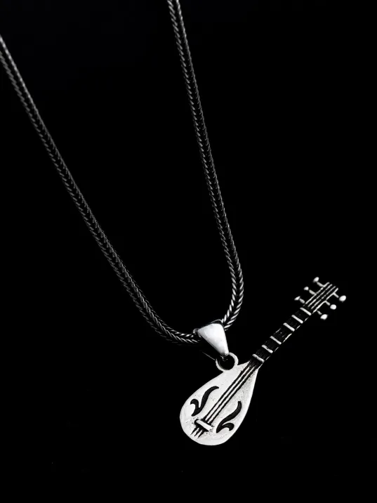 Bağlama Saz Erkek Gümüş Kolye