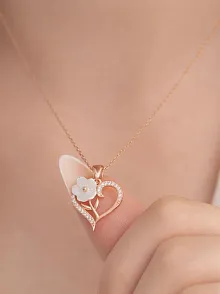 Zirkon Taşlı Rose Manolya Çiçeği Model 6 Kadın Gümüş Kolye GKLMNLYCCK6-ROS