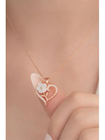 Zirkon Taşlı Rose Manolya Çiçeği Model 6 Kadın Gümüş Kolye GKLMNLYCCK6-ROS