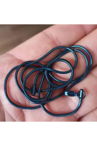 Snake Yılan Model Mavi Erkek Çelik Kolye Zincir Yuvarlak Model
