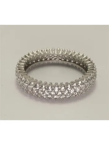 Üç Sıra Tamtur Zirkon Taşlı Bayan Gümüş Yüzük