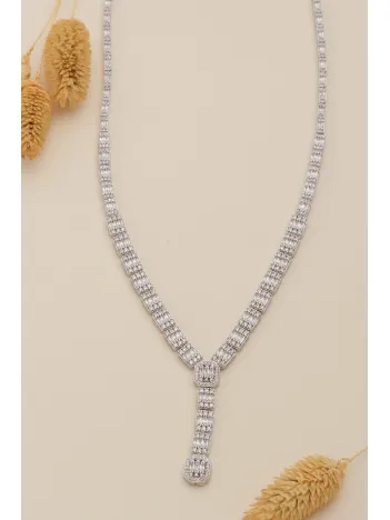 Kadın Gümüş Kolye - Perihan Baget Taşlı Zirkon Süslemeli Kadın Kolye