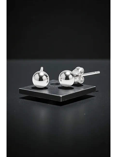 Kadın Gümüş Küpe - 5 mm 925 Ayar Gümüş Top Küpe