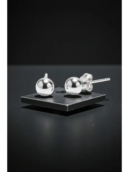 Kadın Gümüş Küpe - 5 mm 925 Ayar Gümüş Top Küpe