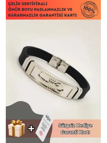 Beyaz Akrep Figürlü Kauçuk Çelik Erkek Bileklik