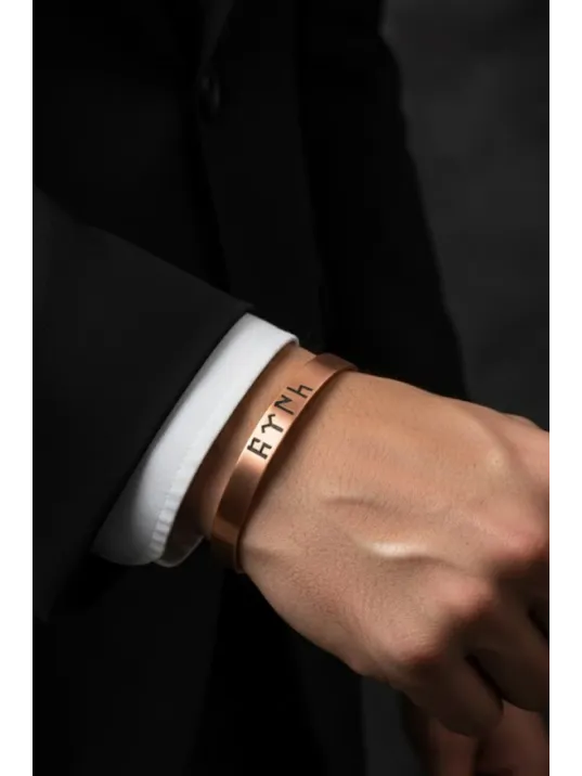 Erkek Bakır Bileklik - Göktürkçe Türk Yazılı Bakır Bileklik Metal Kutu Doğal Taş