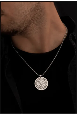 Viking Pusulası - Erkek Kolye - Viking Pusulası Model Erkek Çelik Kolye - 316 L Paslanmaz Çelik