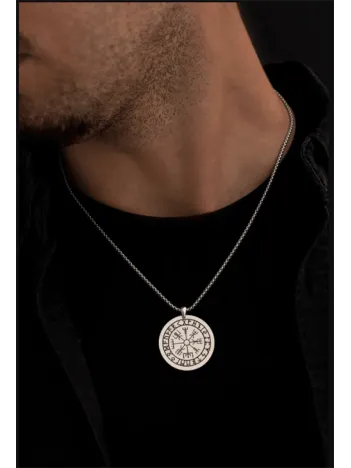 Viking Pusulası - Erkek Kolye - Viking Pusulası Model Erkek Çelik Kolye - 316 L Paslanmaz Çelik