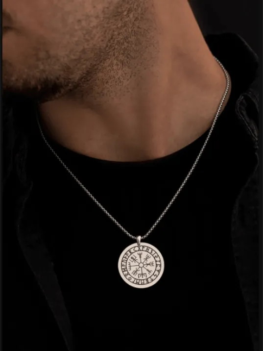 Viking Pusulası - Erkek Kolye - Viking Pusulası Model Erkek Çelik Kolye - 316 L Paslanmaz Çelik