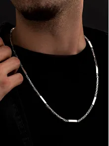 2,8mm Gümüş Erkek Kolye Zincir Kral Model Şarnelli Kare Parçalı