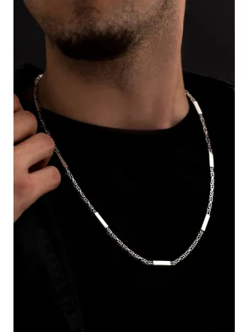 2,8mm Gümüş Erkek Kolye Zincir Kral Model Şarnelli Kare Parçalı