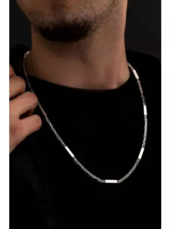 2,8mm Gümüş Erkek Kolye Zincir Kral Model Şarnelli Kare Parçalı