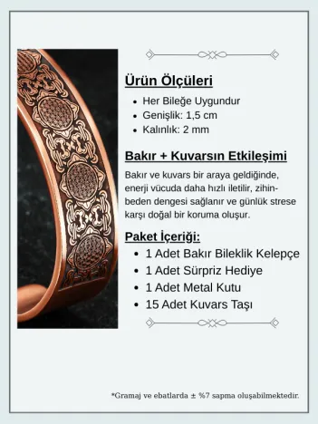 Erkek Bakır Bileklik - Lotus Çiçeği - Yaşam Çiçeği Erkek Kelepçe Bileklik Bilezik