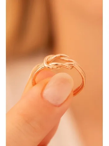 Kadın Gümüş Yüzük - El İşçiliği Rose Kaplama Aşk Düğümü Kadın Yüzük