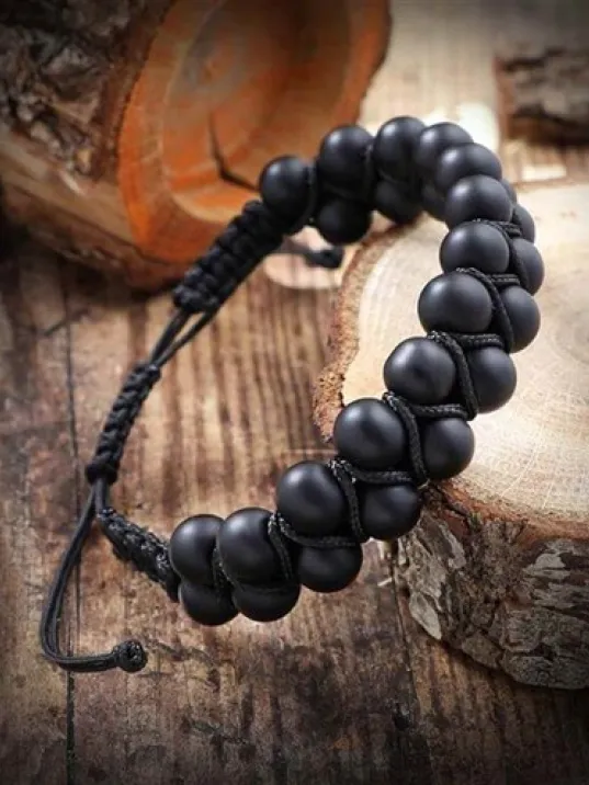 Çiftsıra Oniks Doğaltaş Erkek Makrome Bileklik Çiftsıra Oniks Doğaltaş Erkek Makrome Bileklik