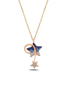 Zirkon Taşlı Rose Renk Kayan Yıldız Model Kadın Gümüş Kolye GKLKYNYLDZ1-ROS