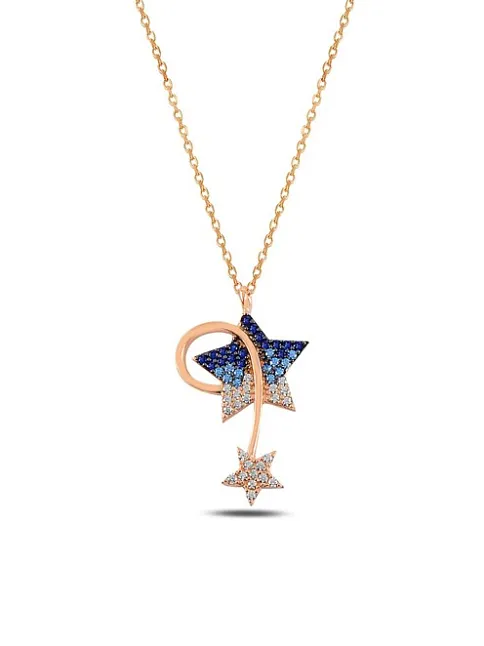 Zirkon Taşlı Rose Renk Kayan Yıldız Model Kadın Gümüş Kolye GKLKYNYLDZ1-ROS