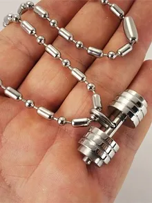 Büyük Boy Dambıl Dumbell Hakiki 316L Paslanmaz Çelik Erkek Kolye Zincir