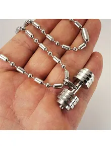 Büyük Boy Dambıl Dumbell Hakiki 316L Paslanmaz Çelik Erkek Kolye Zincir